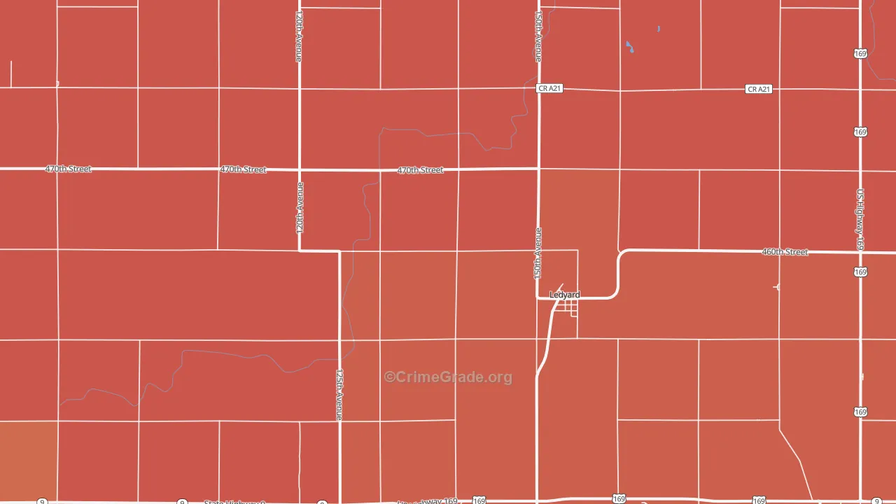 Ledyard, IA Map of Murder Rates
