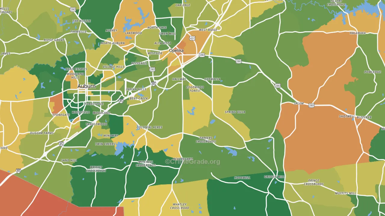 Lee County, AL Map of Murder Rates