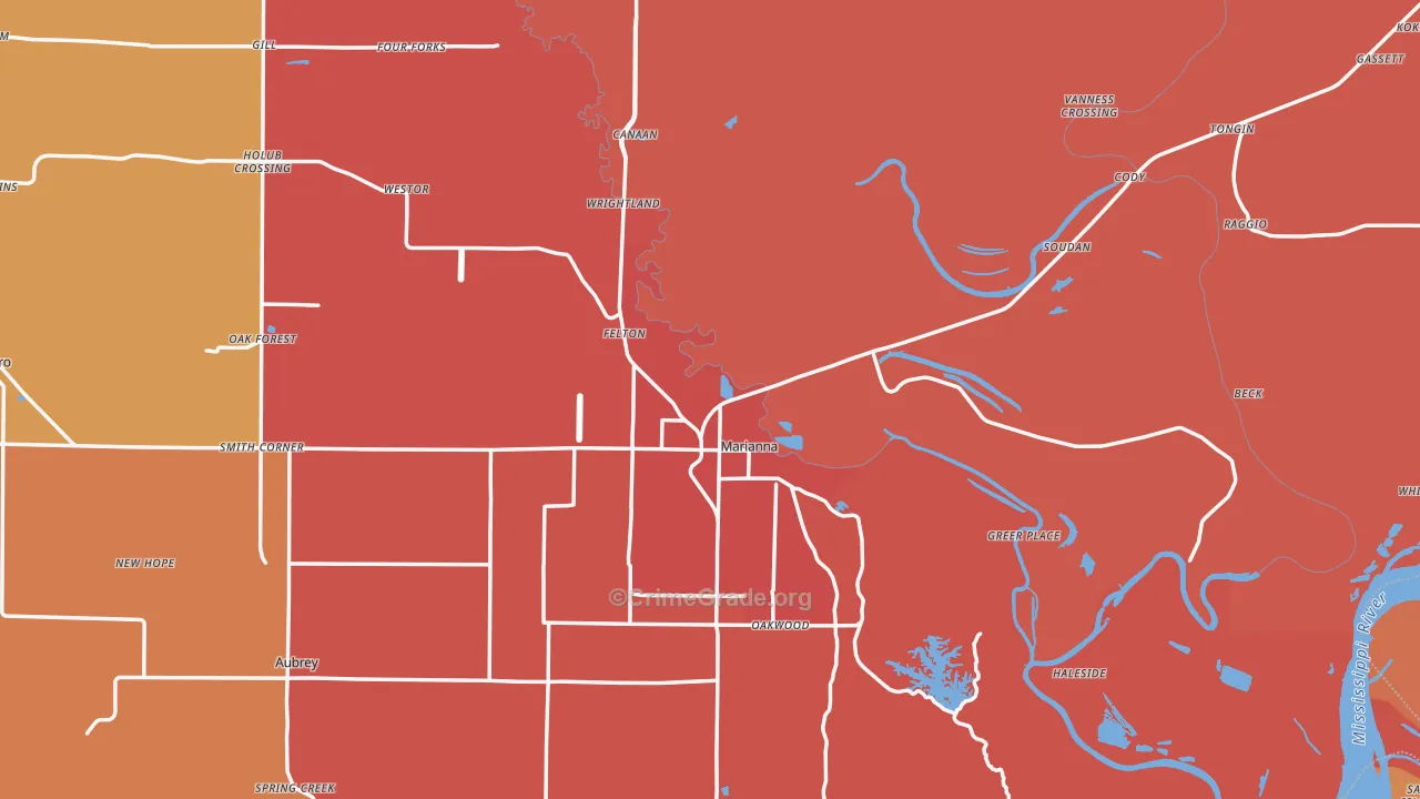 Lee County, AR Map of Murder Rates