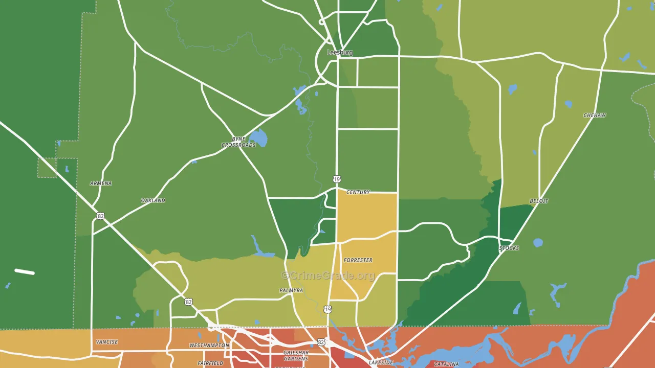 Lee County, GA Map of Murder Rates