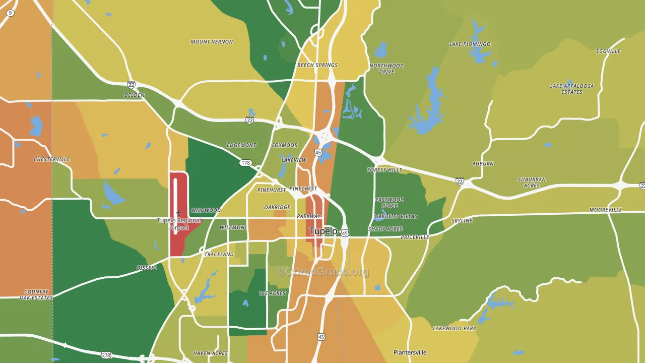 Lee County, MS Map of Murder Rates