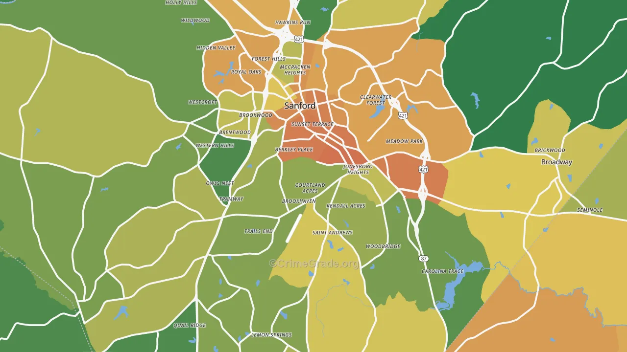 Lee County, NC Map of Murder Rates