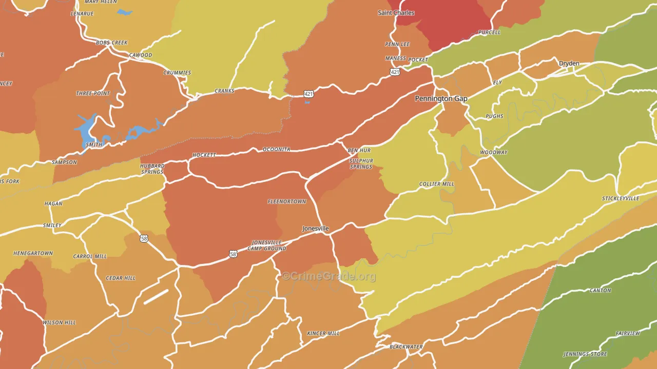 Lee County, VA Map of Murder Rates