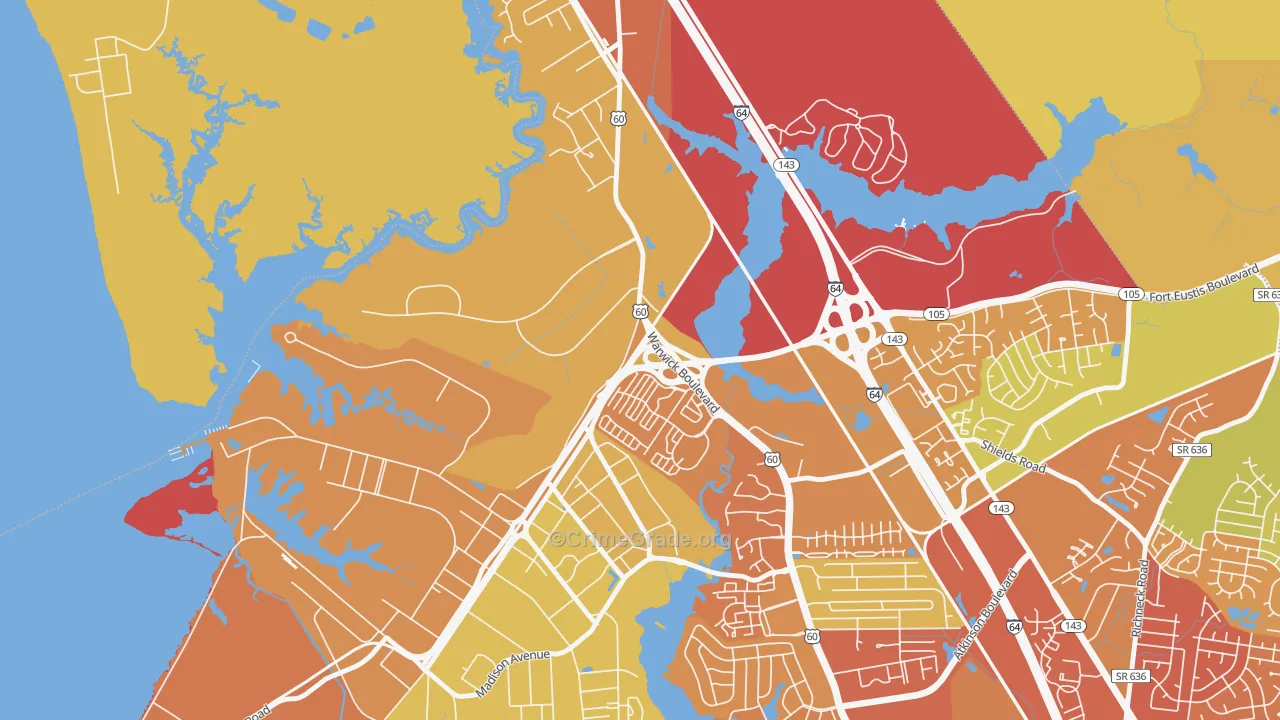 Lee Hall, Newport News, VA Map of Murder Rates
