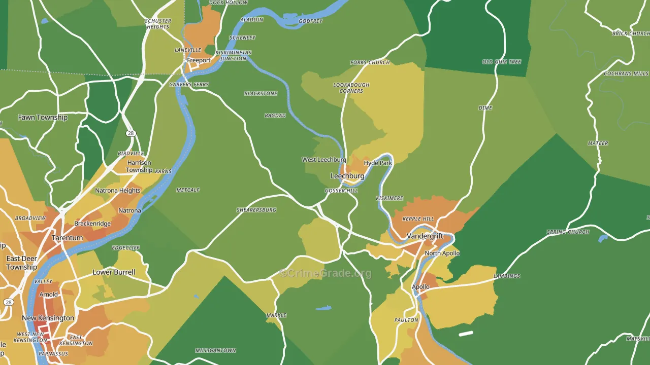Leechburg, PA Map of Murder Rates