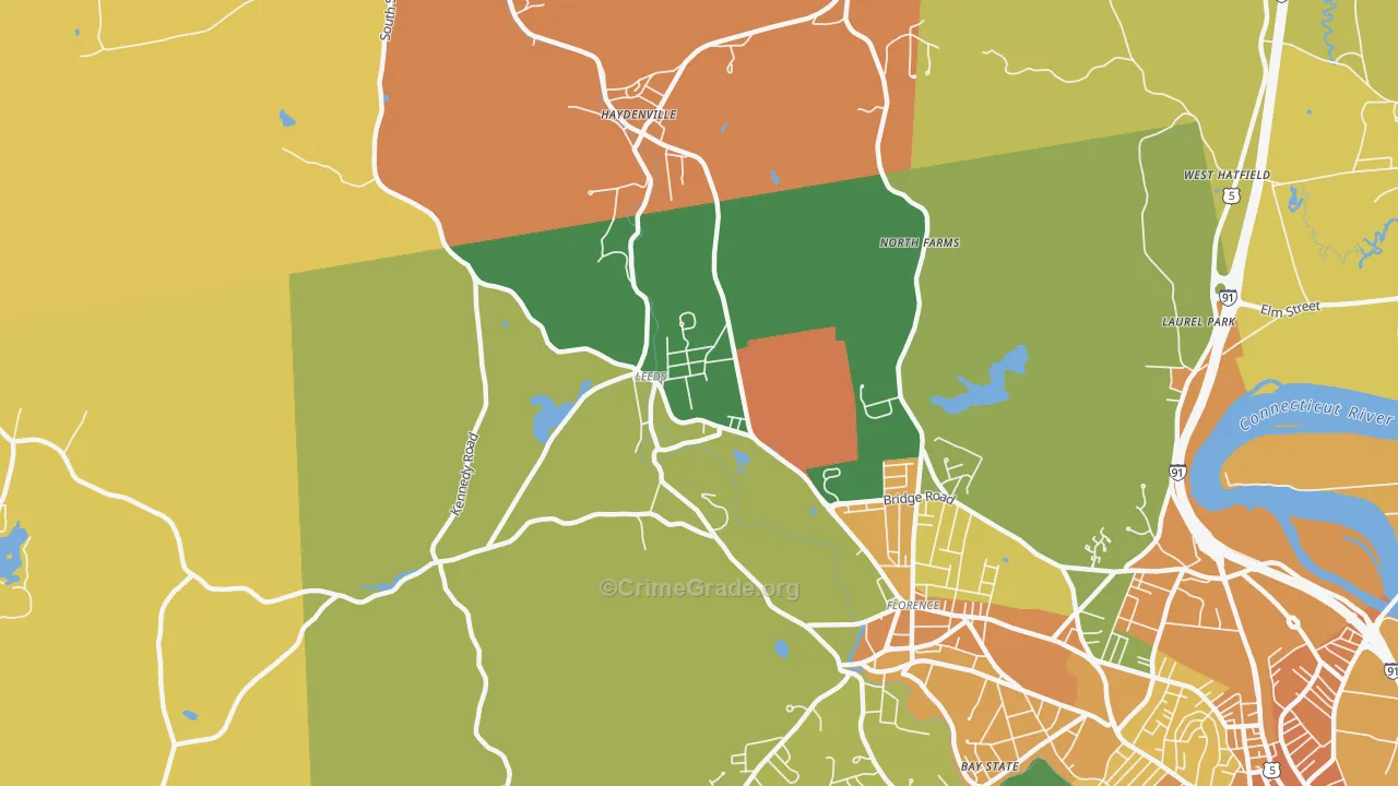 Leeds, MA Map of Murder Rates