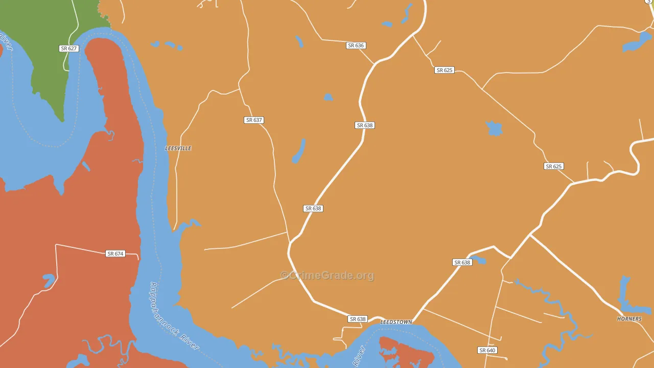 Leedstown, VA Map of Murder Rates