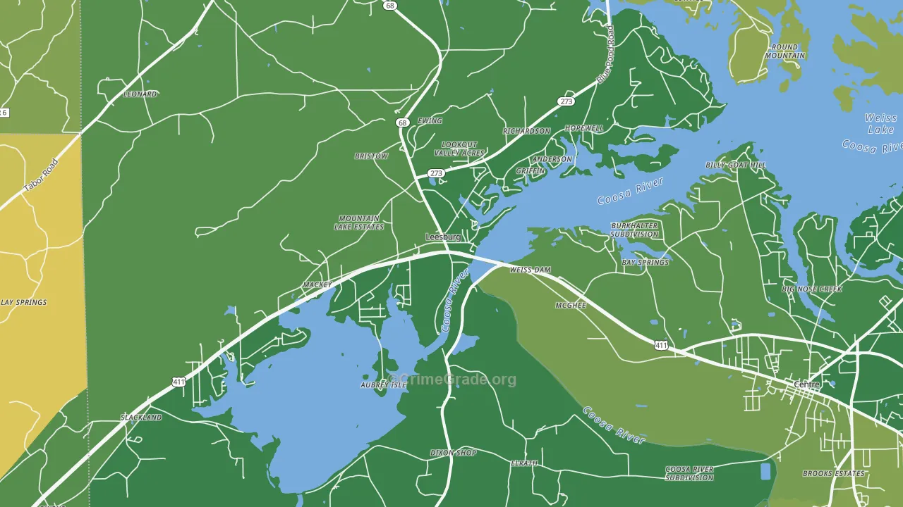 Leesburg, AL Map of Murder Rates