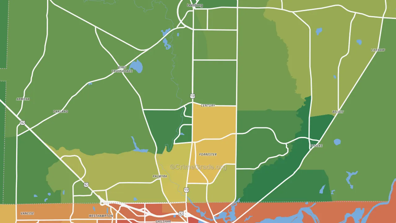 Leesburg, GA Map of Murder Rates