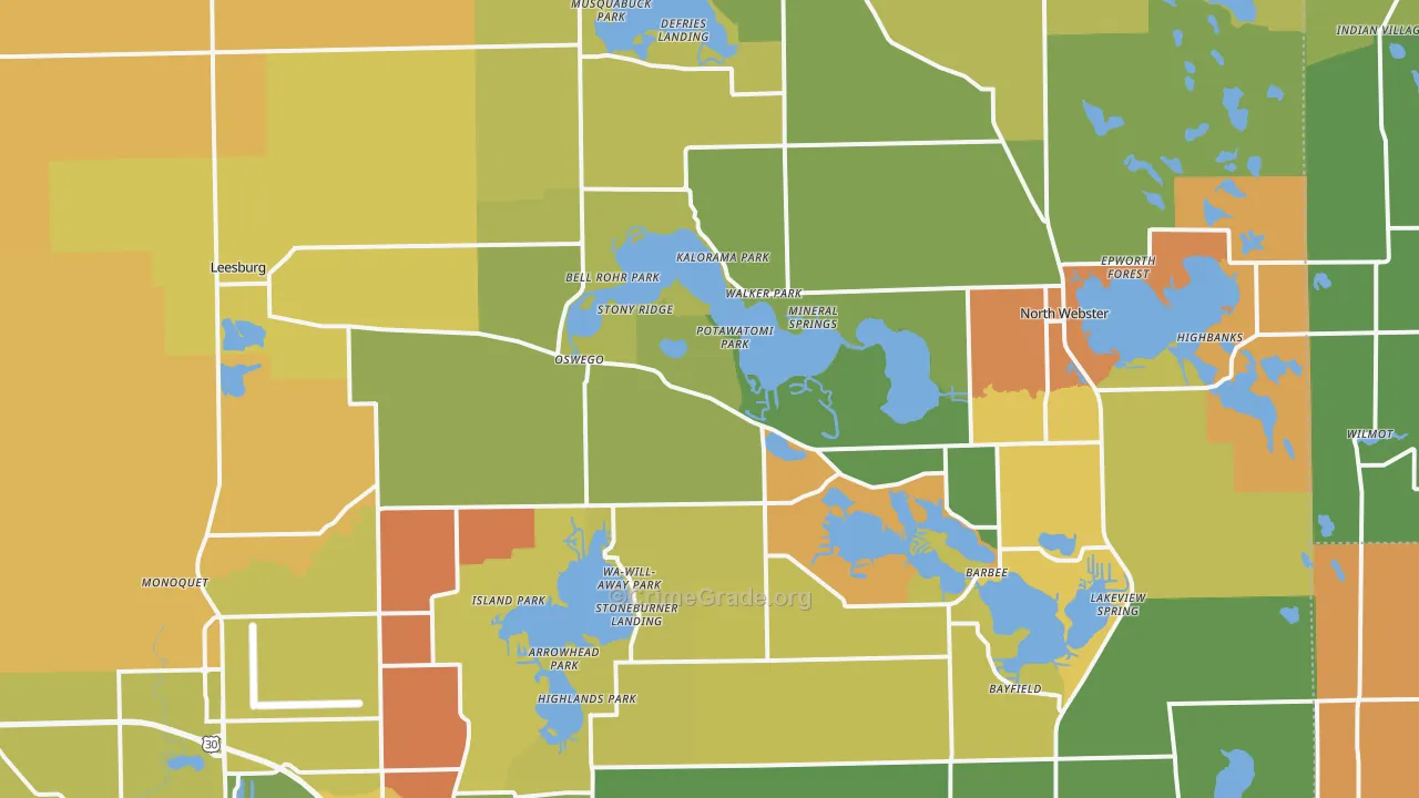 Leesburg, IN Map of Murder Rates