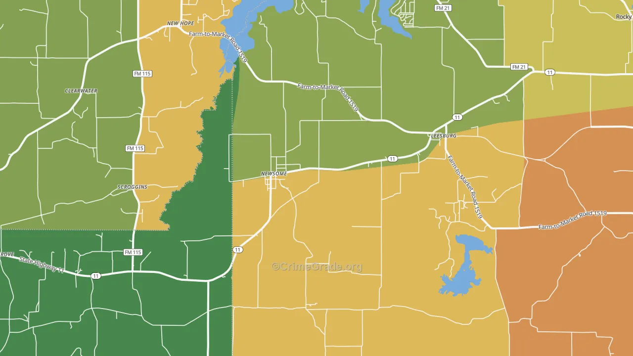 Leesburg, TX Map of Murder Rates