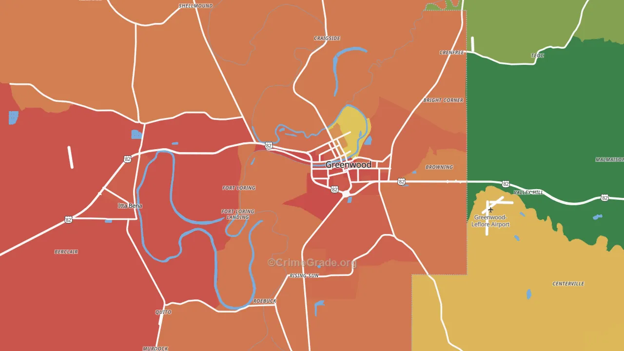 Leflore County, MS Map of Murder Rates