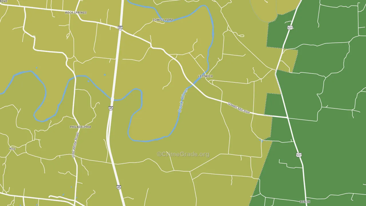 Leftwich, TN Map of Murder Rates