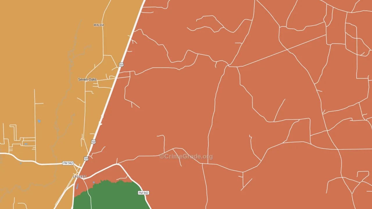 Leggett, TX Map of Murder Rates