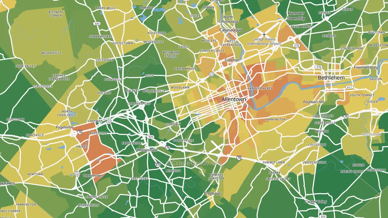 Lehigh County, PA Map of Murder Rates