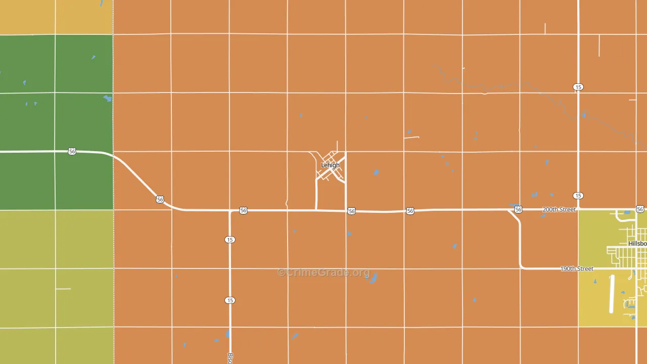 Lehigh, KS Map of Murder Rates