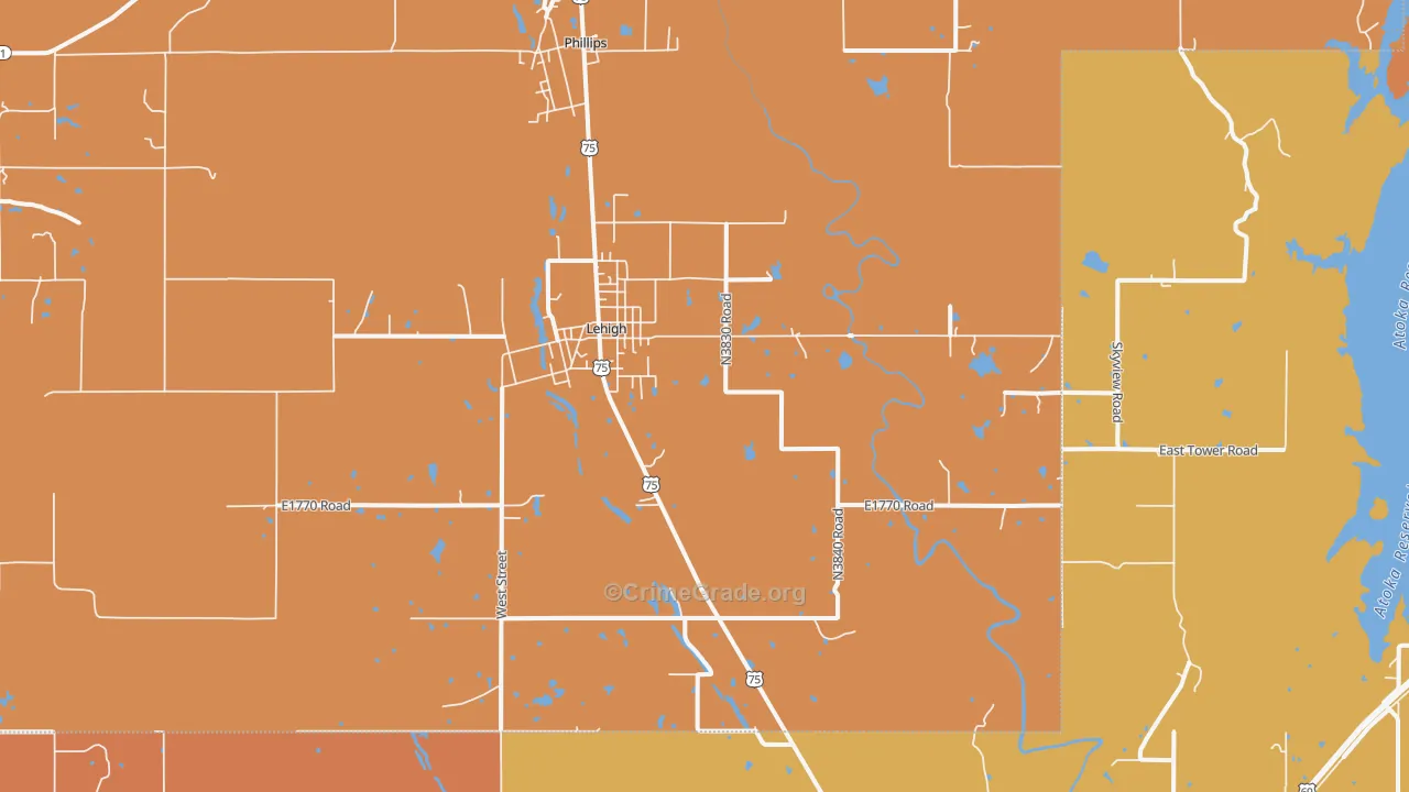 Lehigh, OK Map of Murder Rates