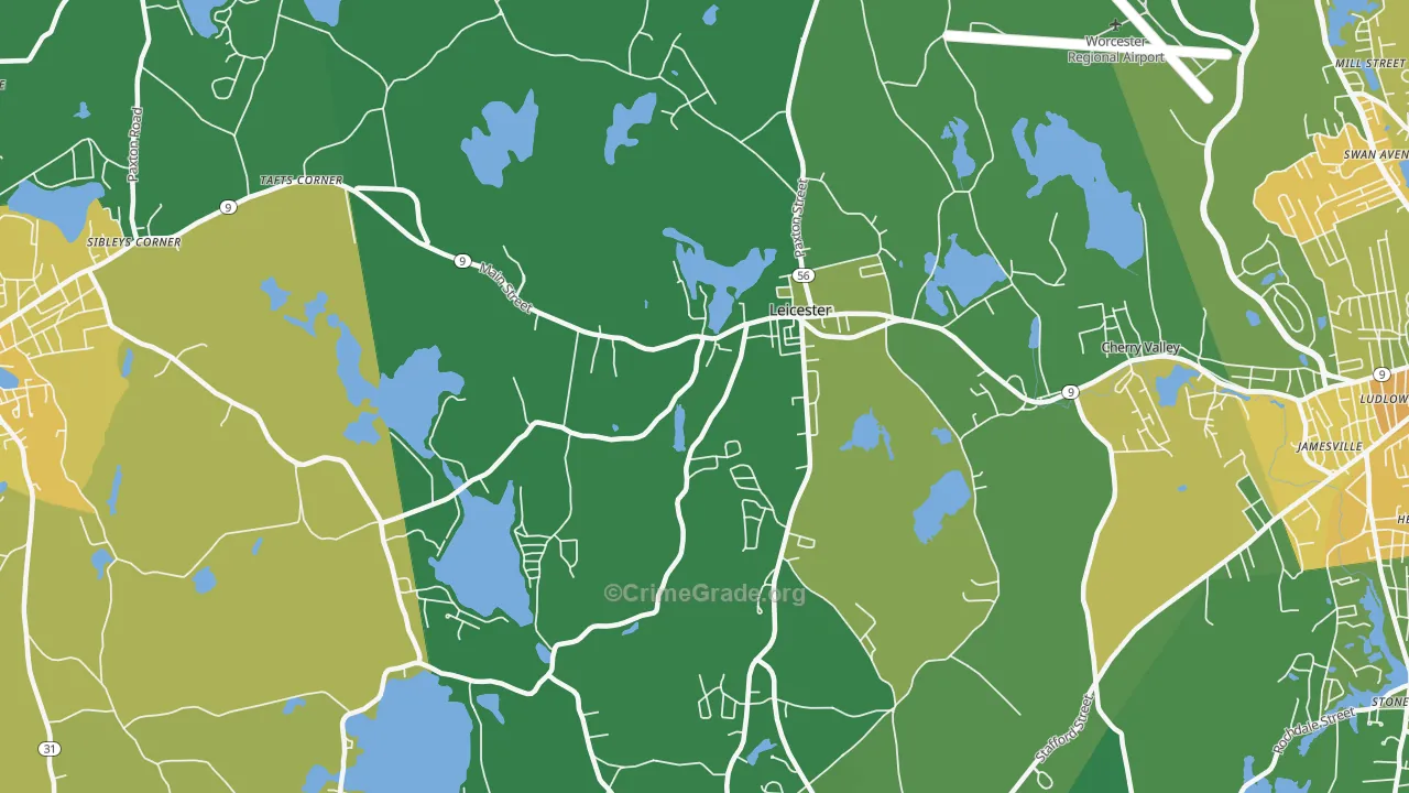 Leicester, MA Map of Murder Rates
