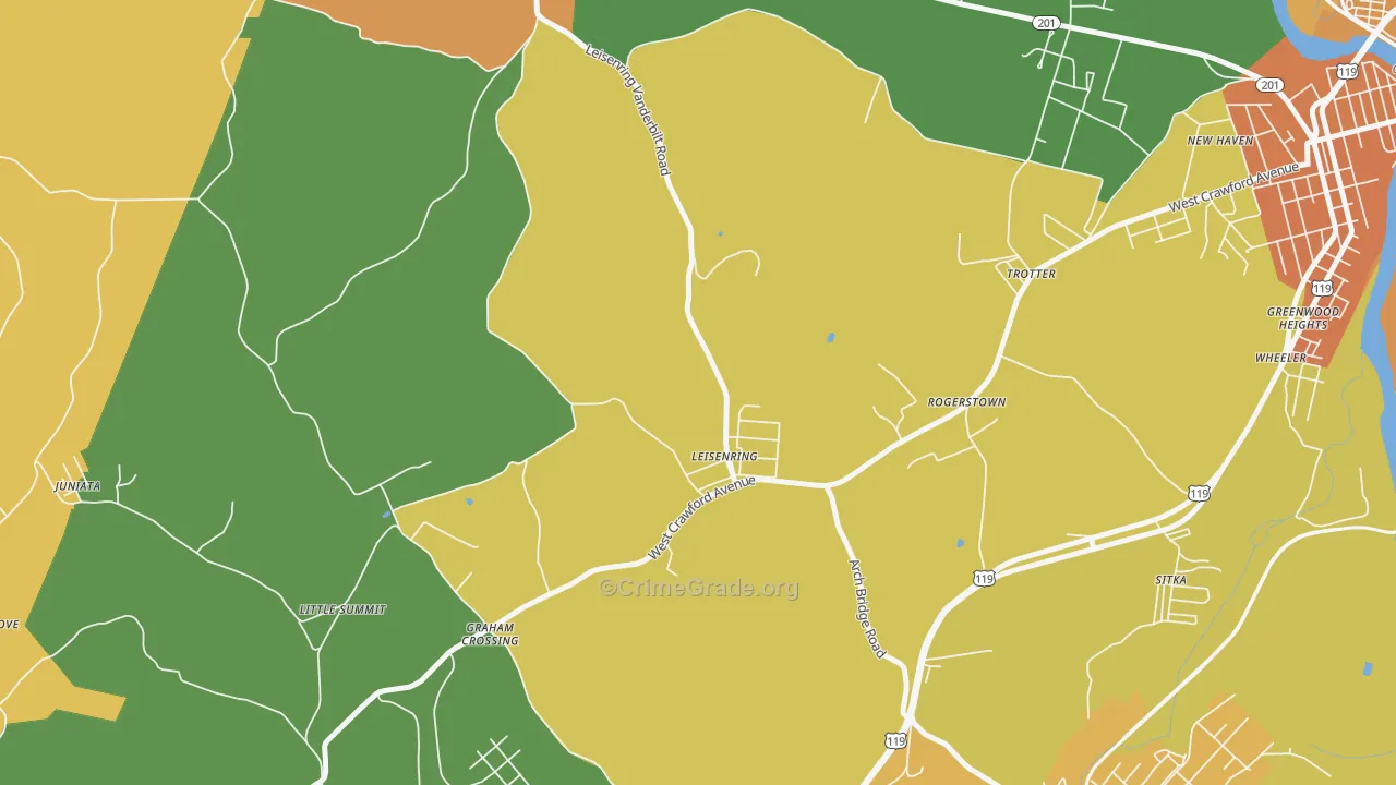 Leisenring, PA Map of Murder Rates