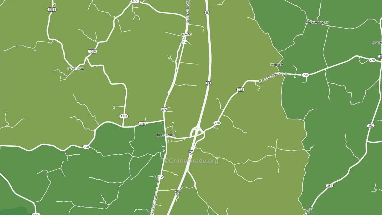 Leitchfield Crossing, KY Map of Murder Rates