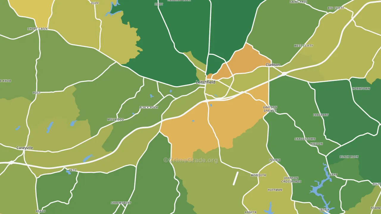 Leitchfield, KY Map of Murder Rates