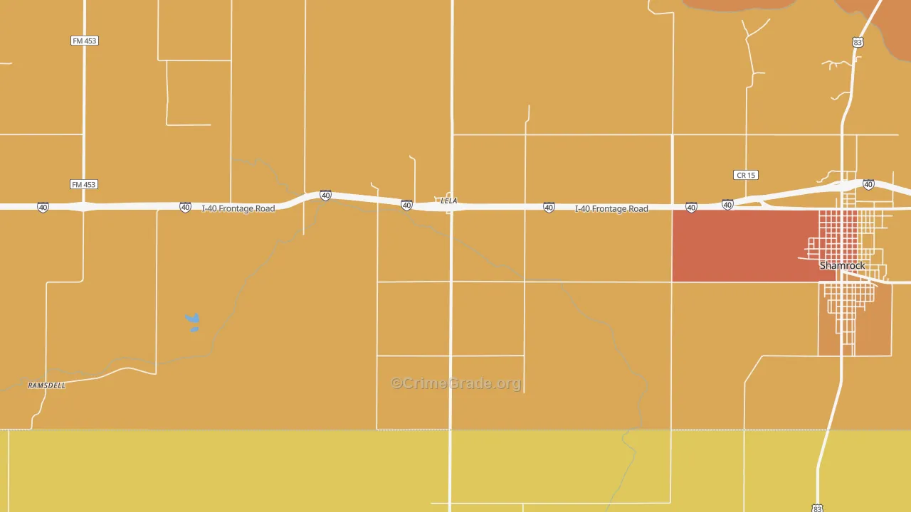 Lela, TX Map of Murder Rates