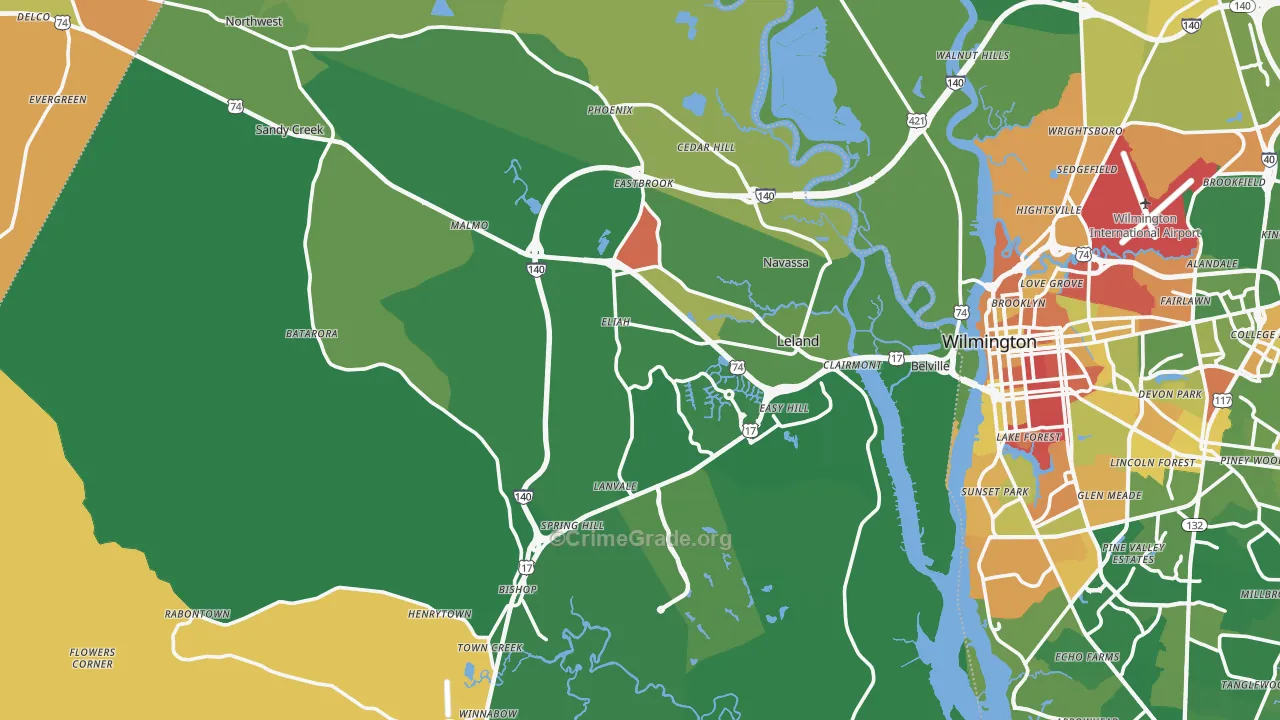 Leland, NC Map of Murder Rates