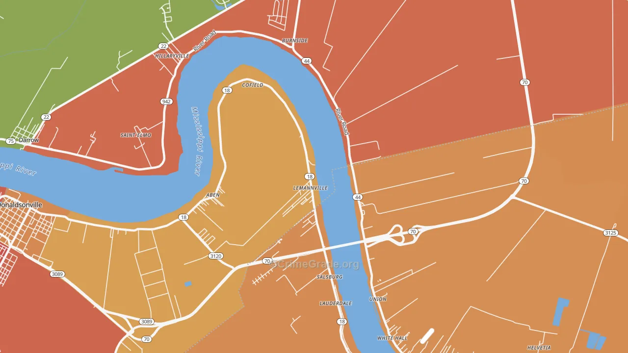 Lemannville, LA Map of Murder Rates