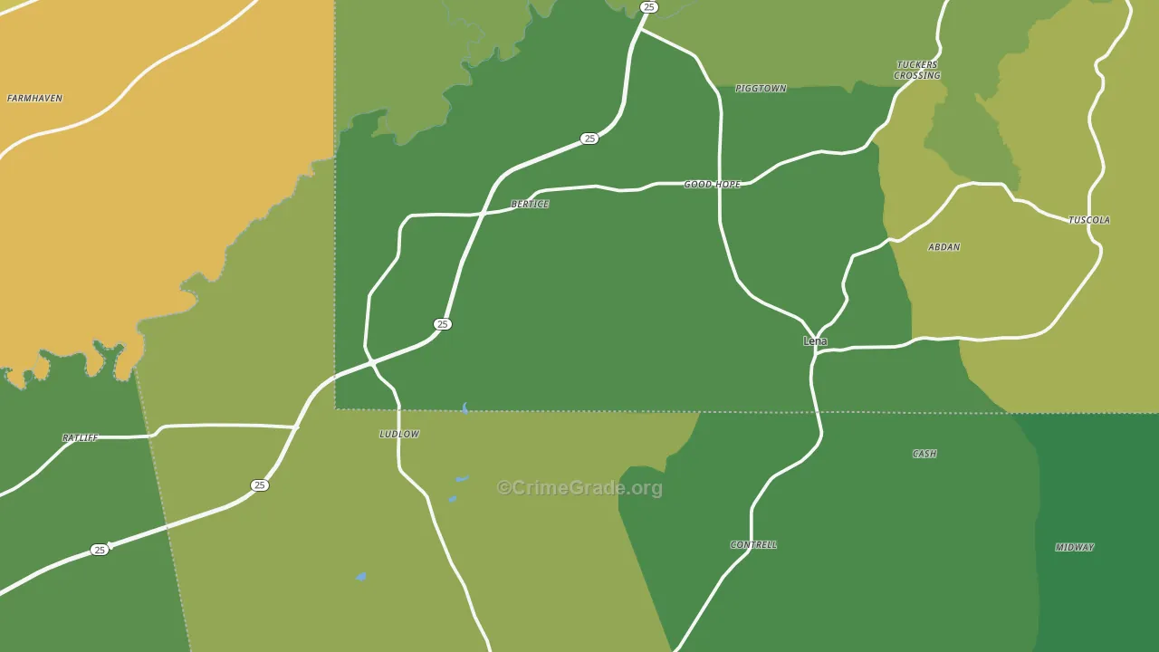 Lena, MS Map of Murder Rates