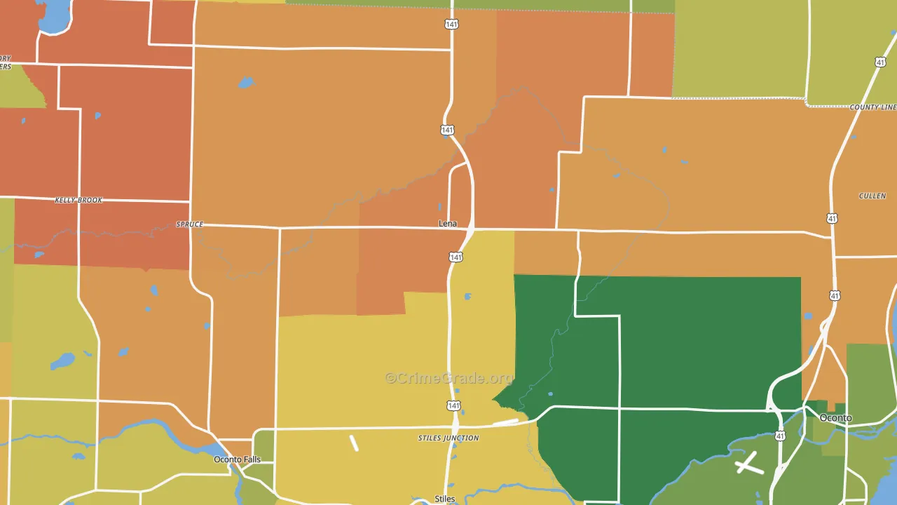 Lena, WI Map of Murder Rates