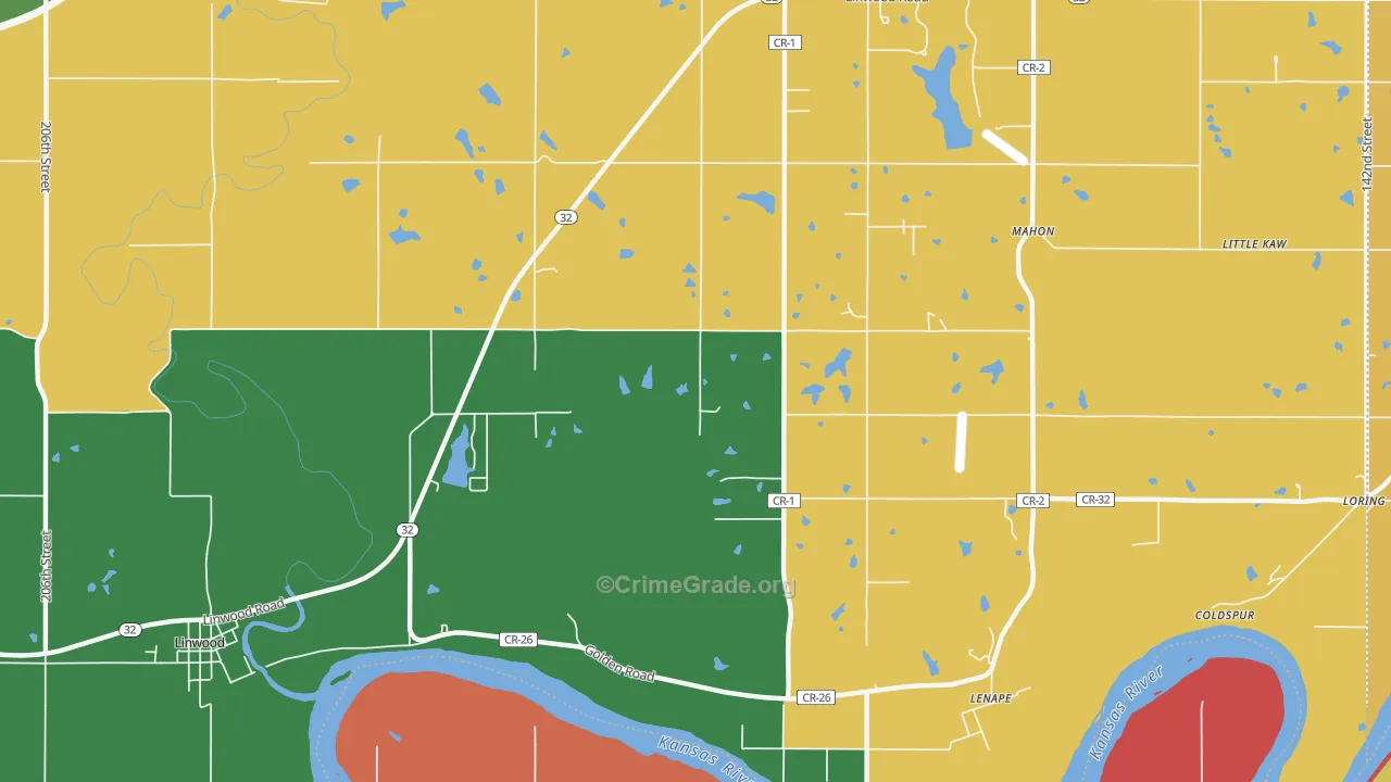Lenape, KS Map of Murder Rates