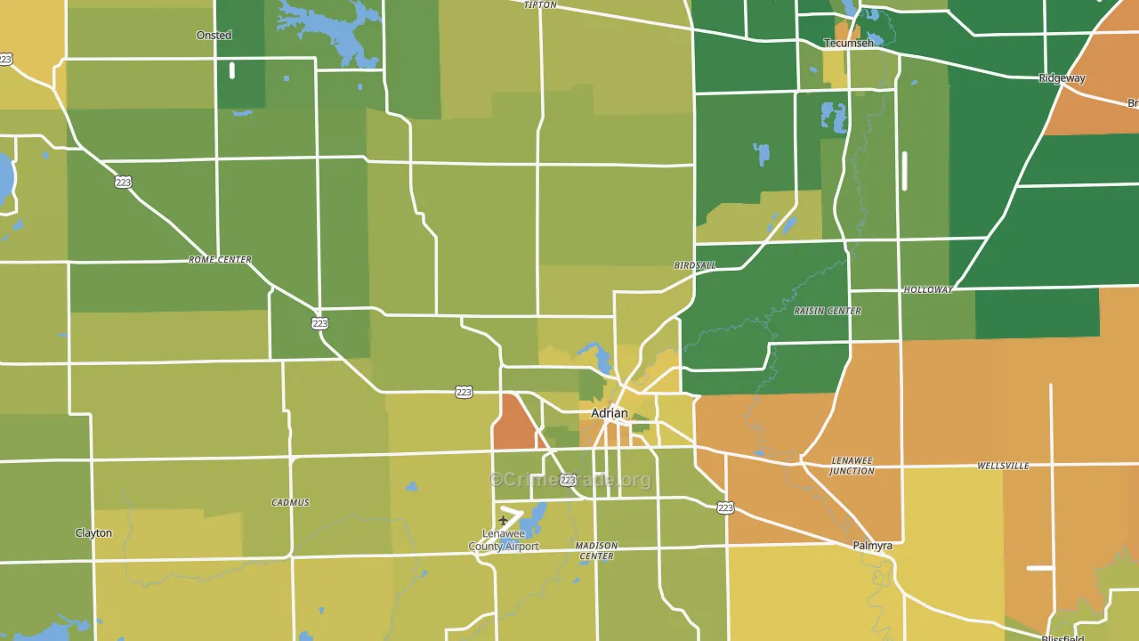 Lenawee County, MI Map of Murder Rates