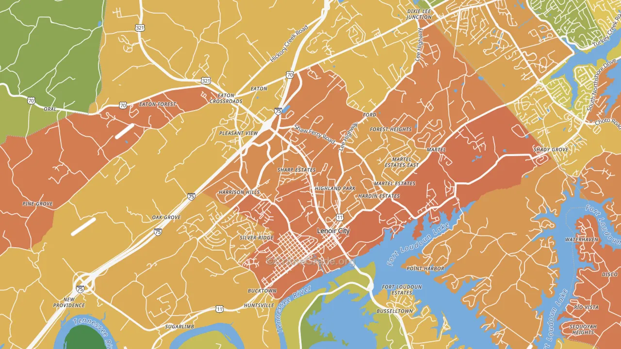 Lenoir City, TN Map of Murder Rates