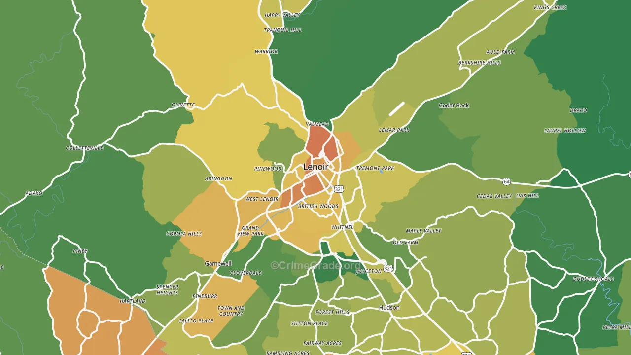 Lenoir, NC Map of Murder Rates