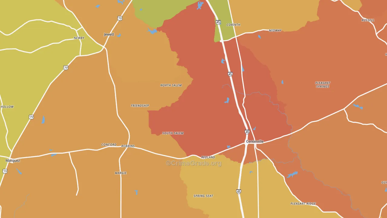 Leon County, TX Map of Murder Rates
