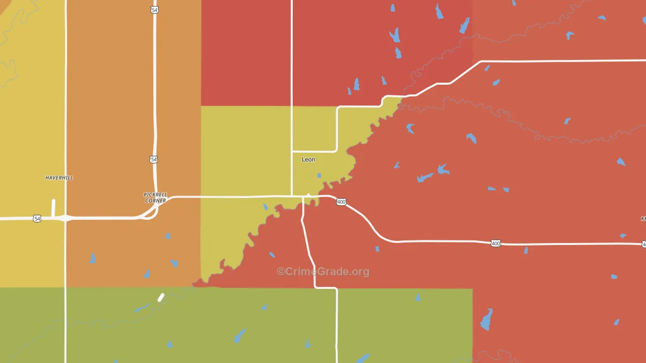 Leon, KS Map of Murder Rates