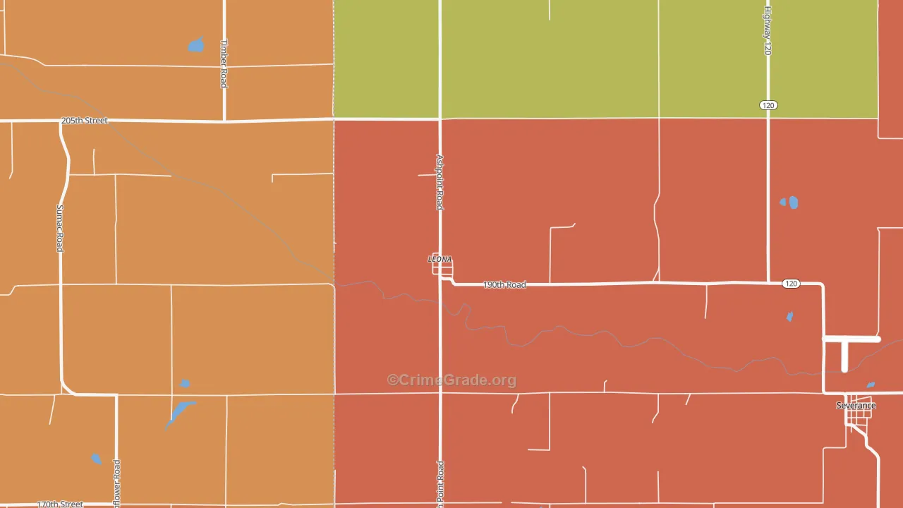 Leona, KS Map of Murder Rates