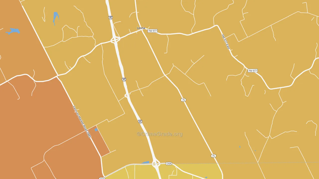 Leona, TX Map of Murder Rates