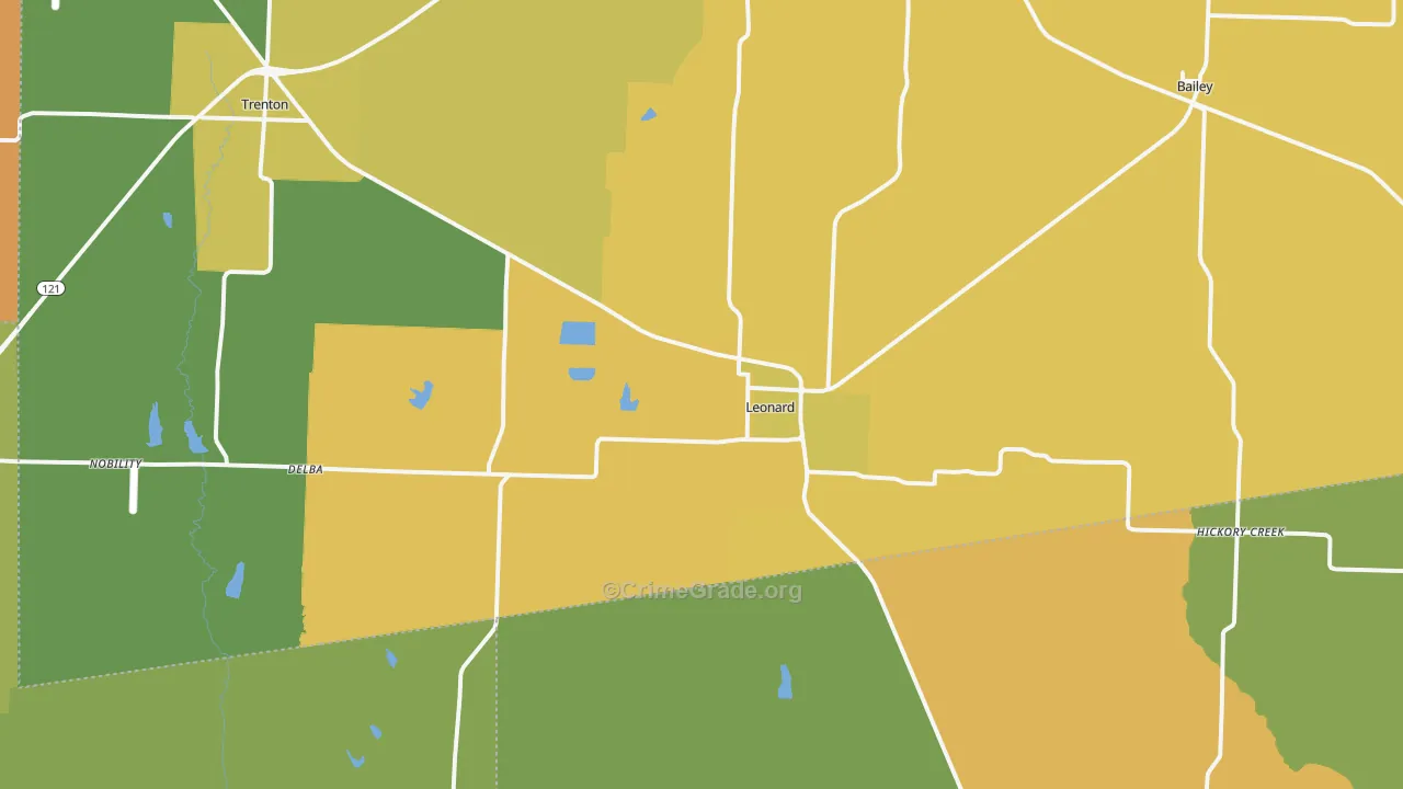 Leonard, TX Map of Murder Rates