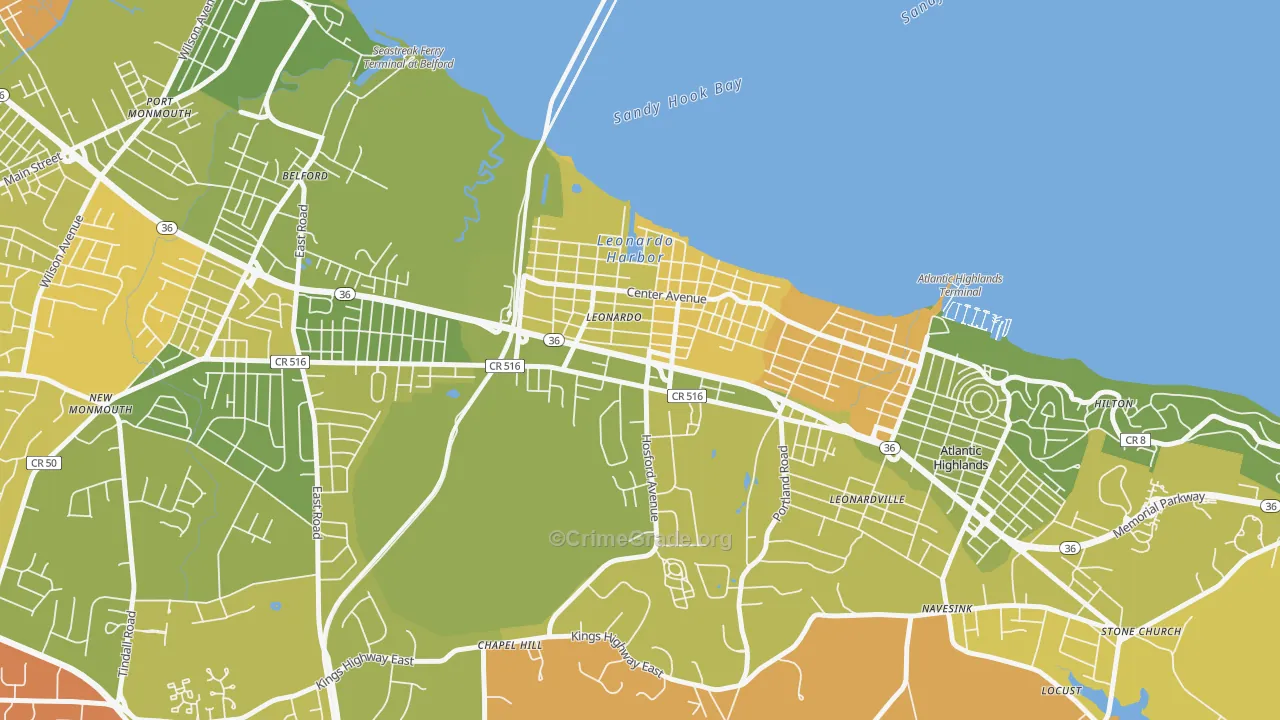 Leonardo, NJ Map of Murder Rates