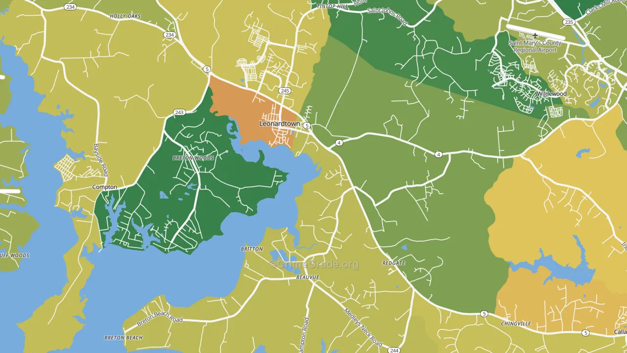 Leonardtown, MD Map of Murder Rates