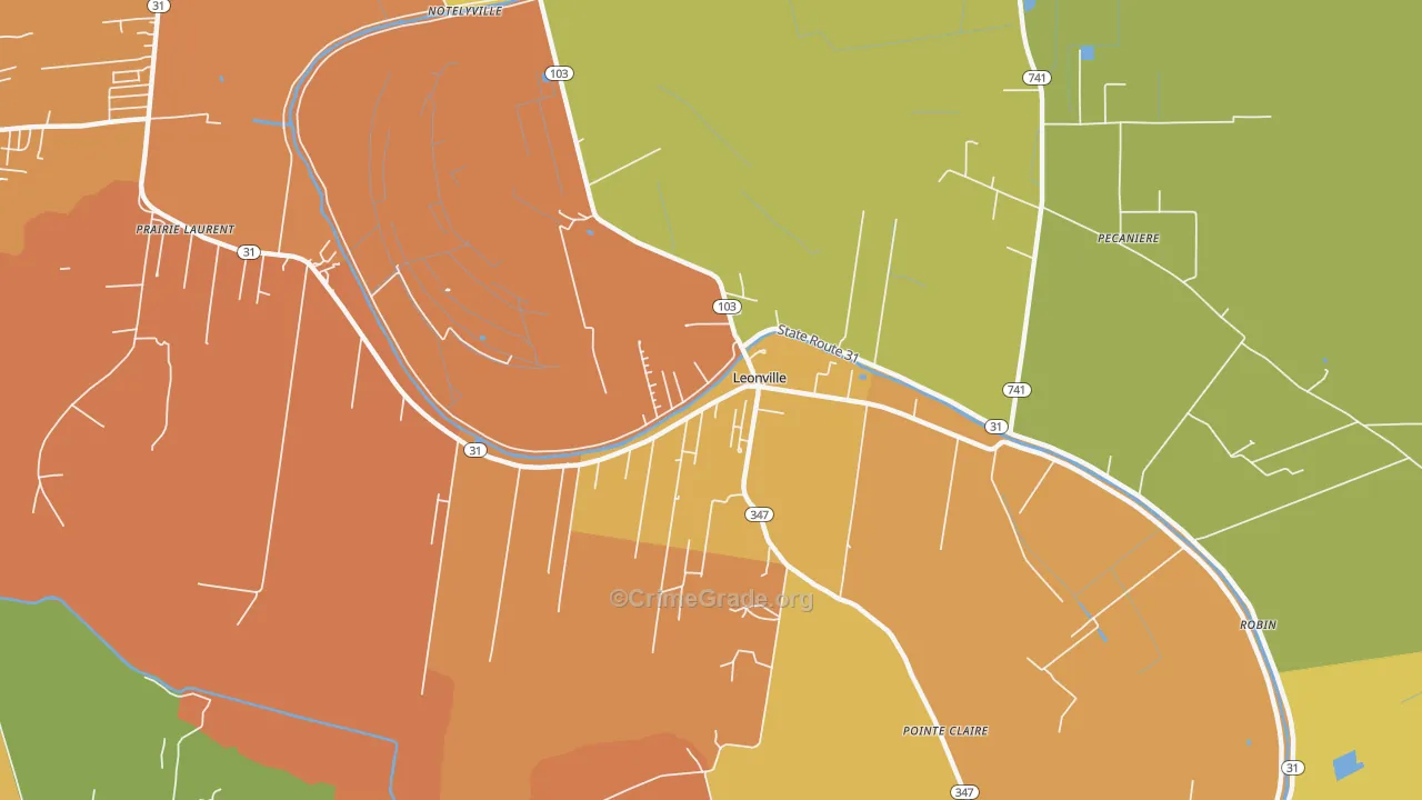Leonville, LA Map of Murder Rates