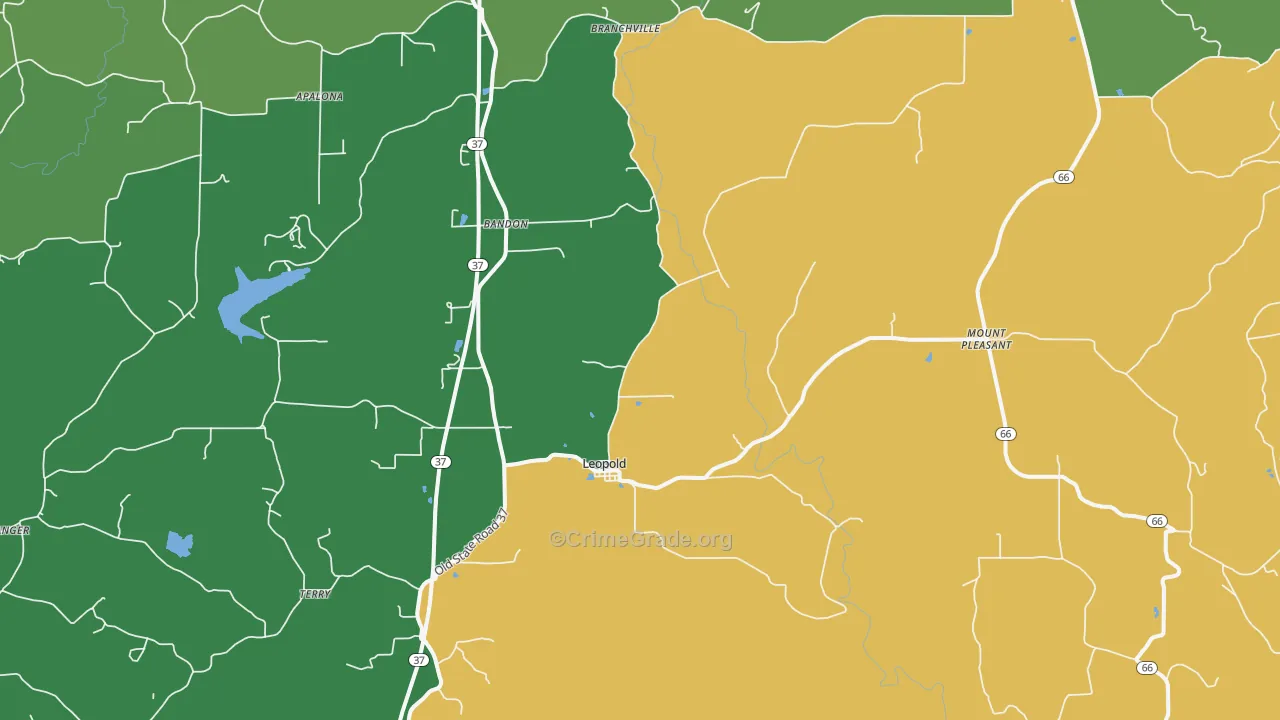 Leopold, IN Map of Murder Rates