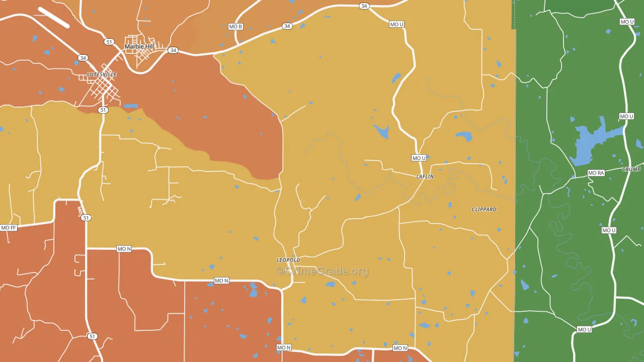 Leopold, MO Map of Murder Rates