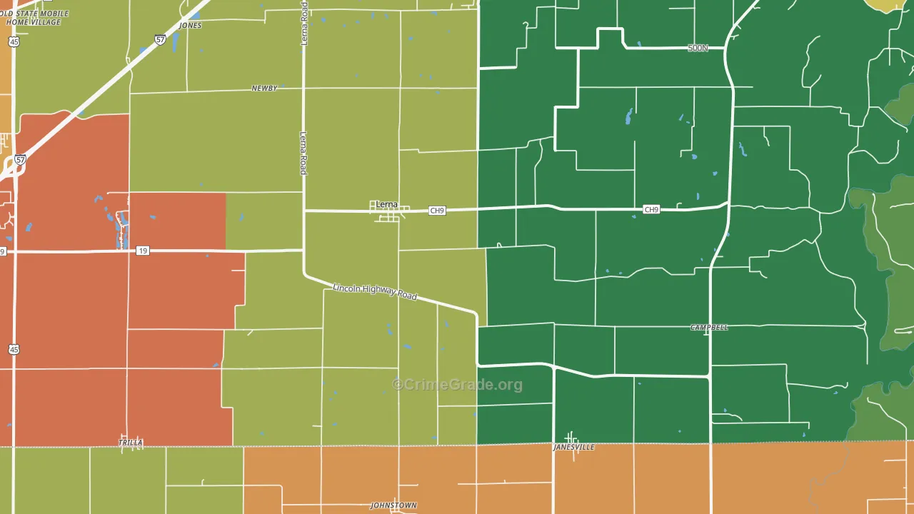 Lerna, IL Map of Murder Rates