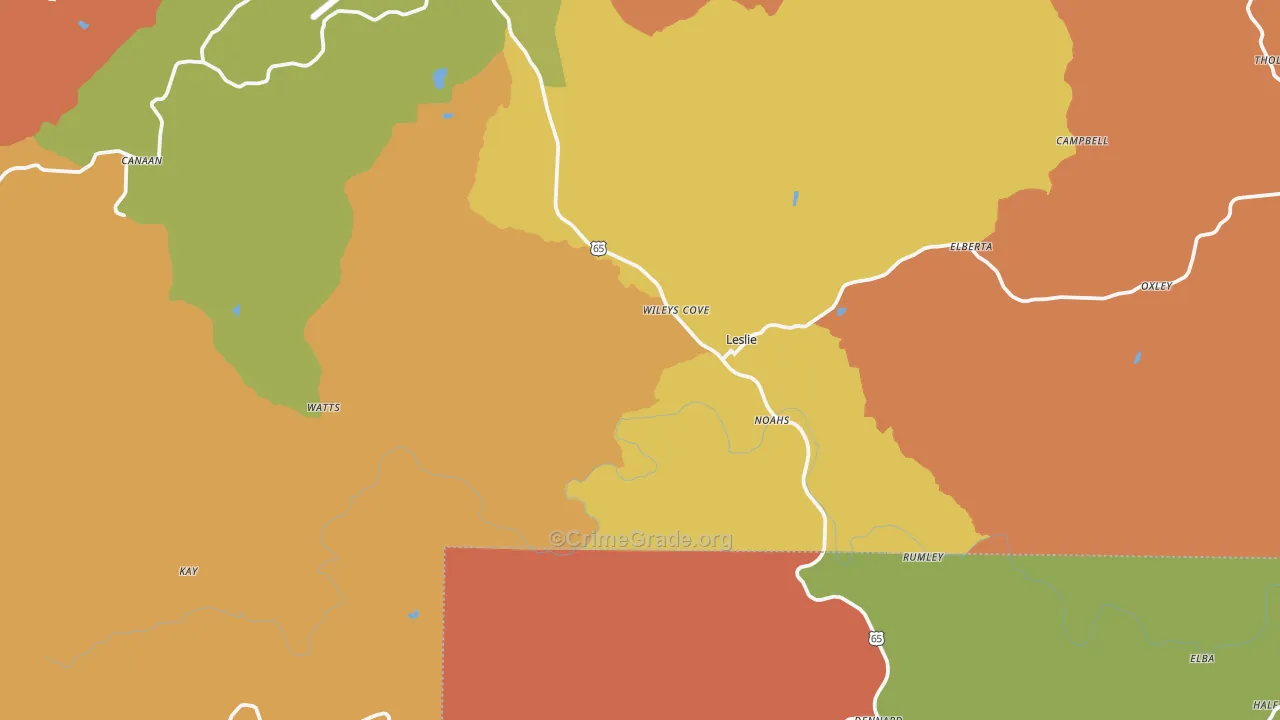 Leslie, AR Map of Murder Rates
