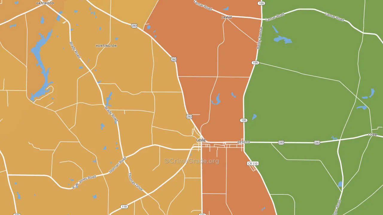 Leslie, GA Map of Murder Rates