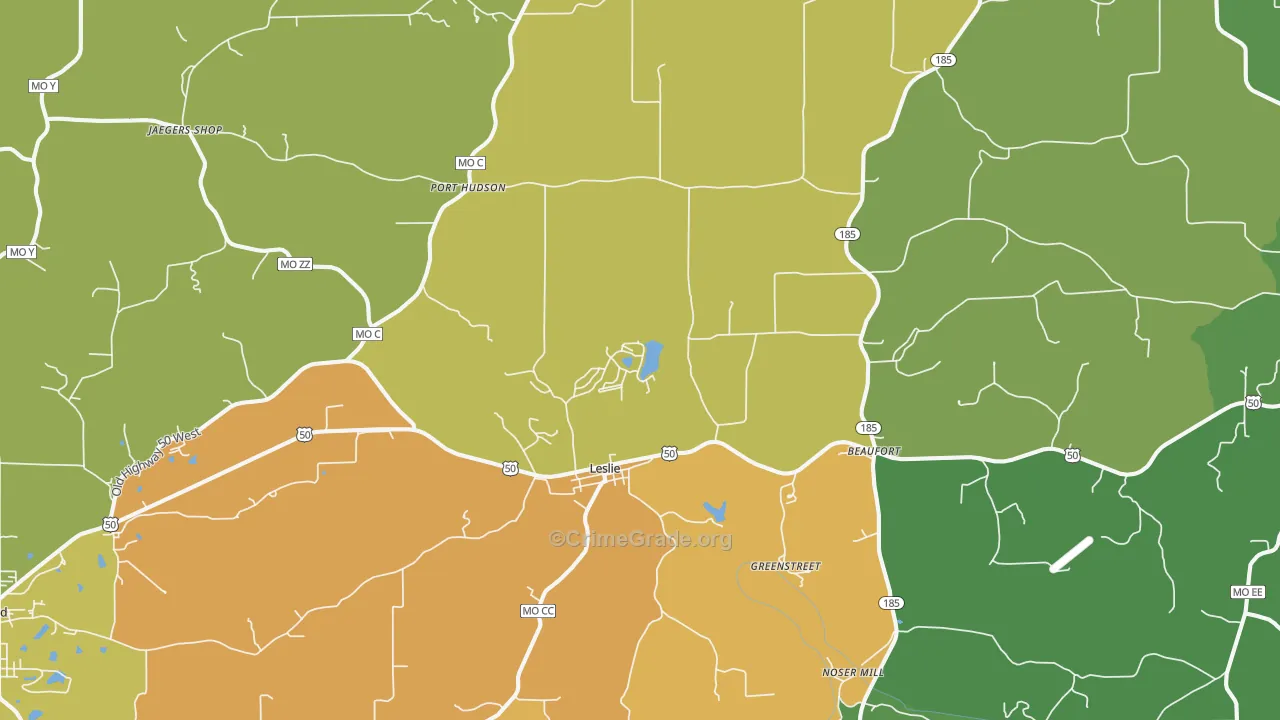 Leslie, MO Map of Murder Rates