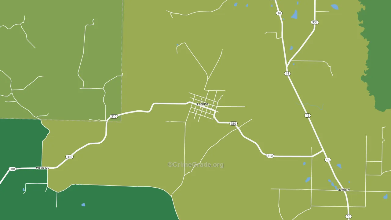 Letona, AR Map of Murder Rates
