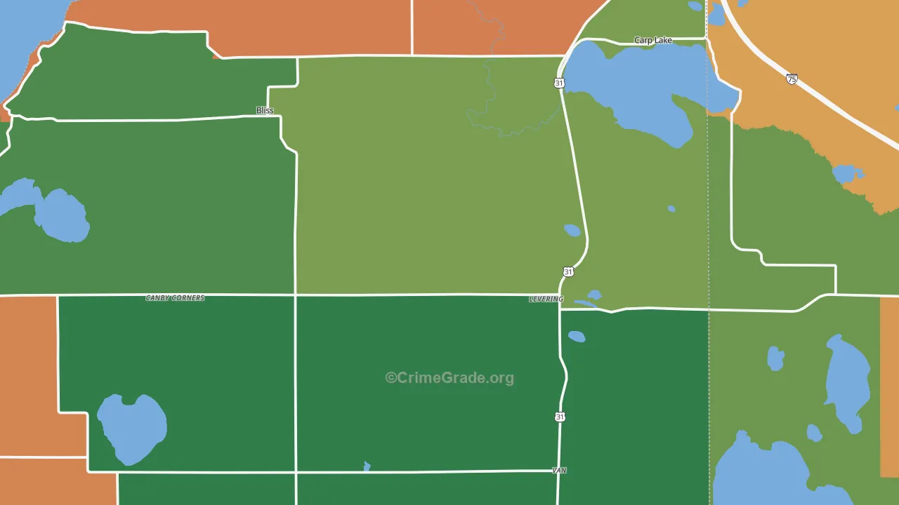 Levering, MI Map of Murder Rates
